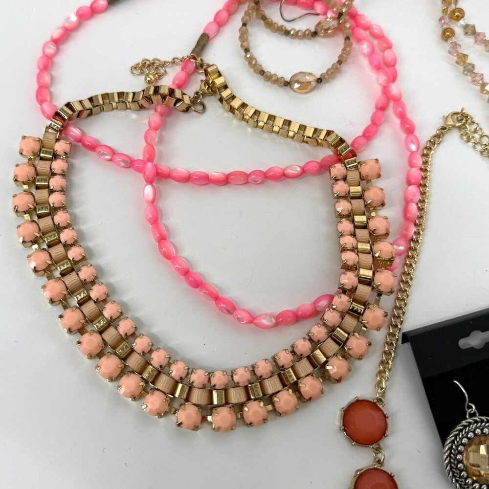 Jewelry Mixed Lot Wearable Earrings Necklace Bracelet Orange Pink Tone Boho - Picture 7 of 16